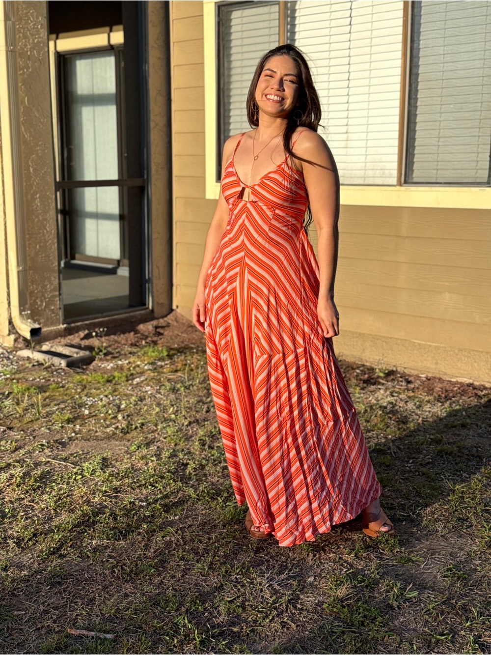 Vibrant Orange Striped Maxi Dress - Sleeveless Summer Dress